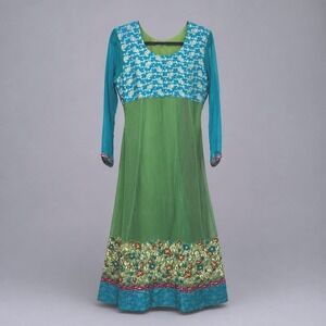 Star Fashion Anarkali Dress Womens Medium Green Turquoise Embroidered Sequin